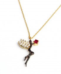 Nusrettaki - Silver Fairy Girl Design Necklace with Gold Plated