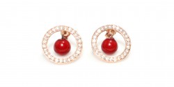 925 Rose Silver Red Coral Hoop Dangle Earrings - Nusrettaki (1)