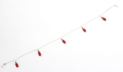 925 Ayar Gümüş Mercan Taş Halhal - 4