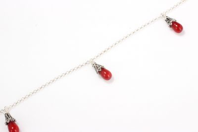 925 Ayar Gümüş Mercan Taş Halhal - 5