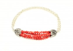 925 Sterling Silver Chain Bracelet with Coral - Nusrettaki