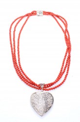 925 Sterling Silver Heart Necklace with Coral - Nusrettaki