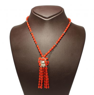 925 Sterling Silver Design Necklace with Coral - 2