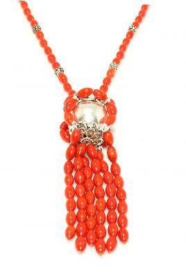 925 Sterling Silver Design Necklace with Coral - 1