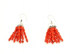 925 Silver Red Coral Tassel Dangle Earrings - Nusrettaki