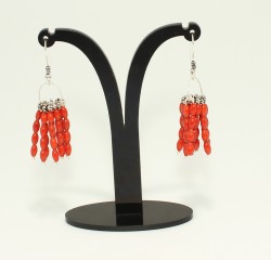 925 Silver Red Coral Tassel Dangle Earrings - Nusrettaki (1)