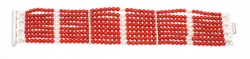 Sterling Silver Thick Bracelet with Coral & Pearl - 10 rows - Nusrettaki (1)
