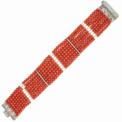 Sterling Silver Thick Bracelet with Coral & Pearl - 10 rows - Nusrettaki