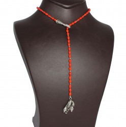 Sterling Silver Adjustable Y -Necklace with Coral - Nusrettaki