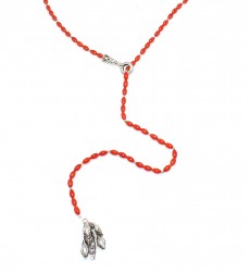 Sterling Silver Adjustable Y -Necklace with Coral - Nusrettaki (1)