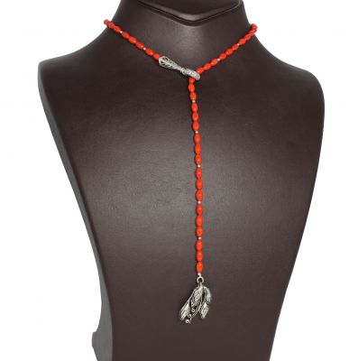 Sterling Silver Adjustable Y -Necklace with Coral - 2