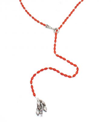 Sterling Silver Adjustable Y -Necklace with Coral - 1