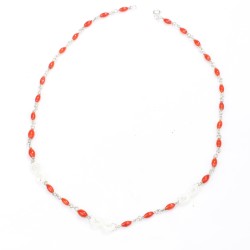 Nusrettaki - 925 Sterling Silver İnfinity Design Necklace with Coral & Mother of Pearl