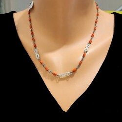 925 Sterling Silver İnfinity Design Necklace with Coral & Mother of Pearl - Nusrettaki (1)