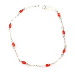 925 Sterling Silver İnfinity Design Anklet with Coral & Mother of Pearl - Nusrettaki