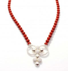 925 Sterling Silver Necklace with Coral & Cz - Nusrettaki