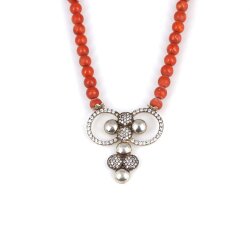 925 Sterling Silver Necklace with Coral & Cz - Nusrettaki (1)