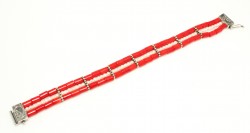 925 Sterling Silver Design Bracelet with Coral & Pearl - Nusrettaki