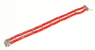 925 Sterling Silver Design Bracelet with Coral & Pearl - 1