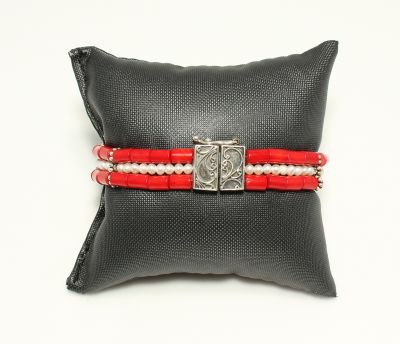 925 Sterling Silver Design Bracelet with Coral & Pearl - 2