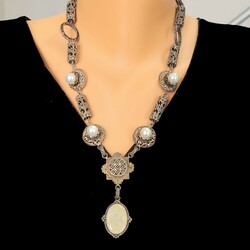 Ancient Byzantine Design Silver Enamelled Necklace - Nusrettaki