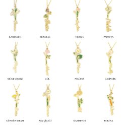 925 Ayar Gümüş Mineli Doğum Çiçeği İsim Kolye - Nusrettaki (1)