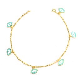 925 Ayar Gümüş Mineli Göz Boncuklu Halhal - 8