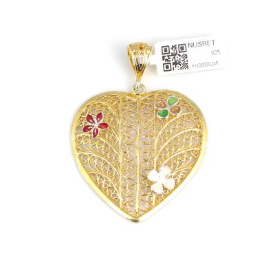 925 Sterling Silver Filigree Heart Pendant - 1