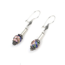 Sterling Silver 925 Stylish Dangle Filigree Earrings with Dangling Enameled Ball - Nusrettaki (1)