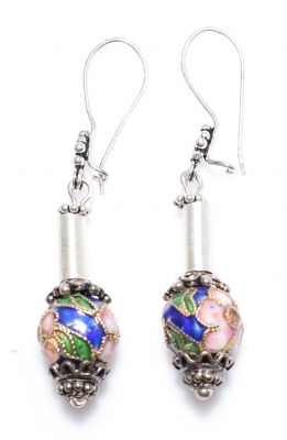 Sterling Silver 925 Stylish Dangle Filigree Earrings with Dangling Enameled Ball - 2