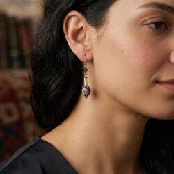 925 Ayar Gümüş Mineli Telkari Top Küpe - Nusrettaki