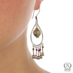 Nusrettaki - 925 Silver Hoop Chandelier Earrings with Filigree Pieces and Enameled Pieces