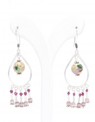 925 Silver Hoop Chandelier Earrings with Filigree Pieces and Enameled Pieces - Nusrettaki (1)