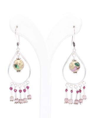 925 Silver Hoop Chandelier Earrings with Filigree Pieces and Enameled Pieces - 2