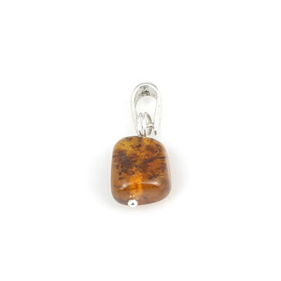 925 Ayar Gümüş Minik Gerçek Kehribar Kolye Ucu - 1