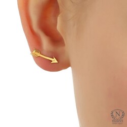 925 Ayar Gümüş Minik Ok Earcuff Küpe - 1