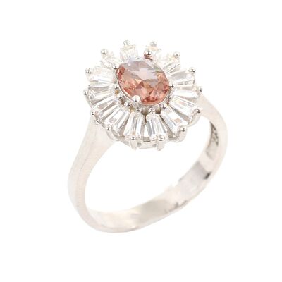 925 Ayar Gümüş Minik Oval Zultanit ve Baget Taş Yüzük - 1