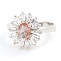 925 Ayar Gümüş Minik Oval Zultanit ve Baget Taş Yüzük - 7