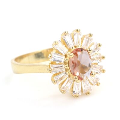 925 Ayar Gümüş Minik Oval Zultanit ve Baget Taş Yüzük - 4