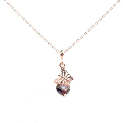 925 Sterling Silver Butterfly Necklace with Mystic Topaz - 2