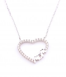 Silver Heart & Mom Necklace - 5