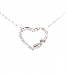 Silver Heart & Mom Necklace - Nusrettaki (1)