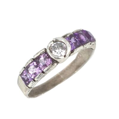 925 Ayar Gümüş Mor Baget Taşlı Zirkon Zarif Yüzük - 1