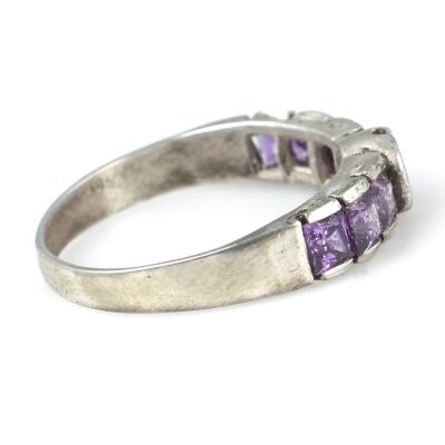 925 Ayar Gümüş Mor Baget Taşlı Zirkon Zarif Yüzük - 3