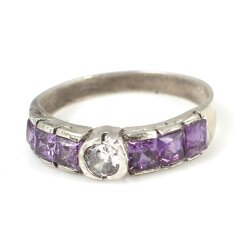 925 Ayar Gümüş Mor Baget Taşlı Zirkon Zarif Yüzük - 4