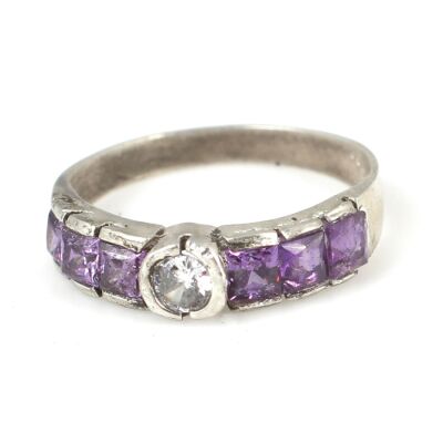 925 Ayar Gümüş Mor Baget Taşlı Zirkon Zarif Yüzük - 4