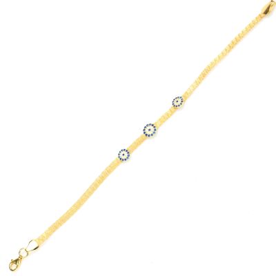 925 Ayar Gümüş Nazar Boncuğu Tek Sıra Tel örgü Zincir Bileklik - 1