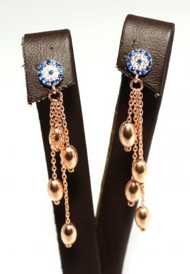 925 Rose Silver Dainty Dangle Earrings with Almond Shaped & Evil Eye Pieces - 2