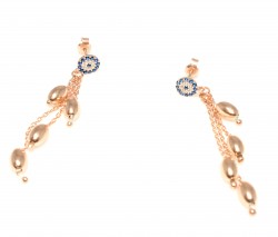 925 Rose Silver Dainty Dangle Earrings with Almond Shaped & Evil Eye Pieces - 3