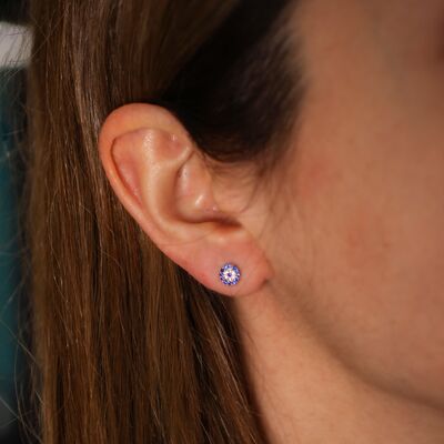 925 Rose Silver Evil Eye Stud Earrings - 1